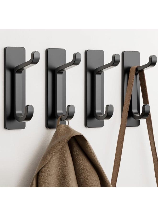 4 Pcs Stainless Steel Clothes Hooks - Heavy Duty Adhesive Wall Hooks For Coats & Hats, No Drill Required 304 Stainless Steel Mounting Hooks, Multifunctional Hooks For Home Organization , Self Adhesive Wall Hooks, Coat Hooks for Bathroom, Shower, Kitchen, Wall & Door, Black (8.5*3cm)