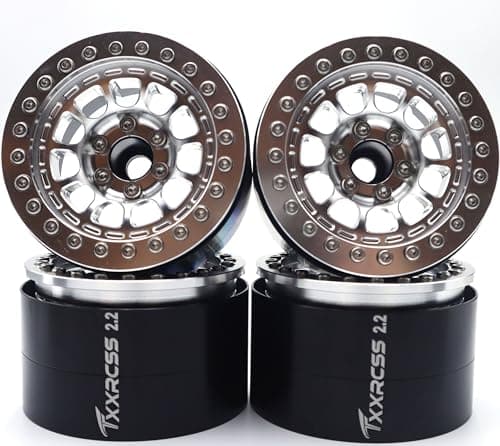 Txxrcss RC 22 Aluminum Alloy Beadlock Wheels and Tires Upgrades Accessories Rims for 110 SCX10 TRX4RC4WD and D90 RC Crawler Axial Remote Control Car 4pc Silvery
