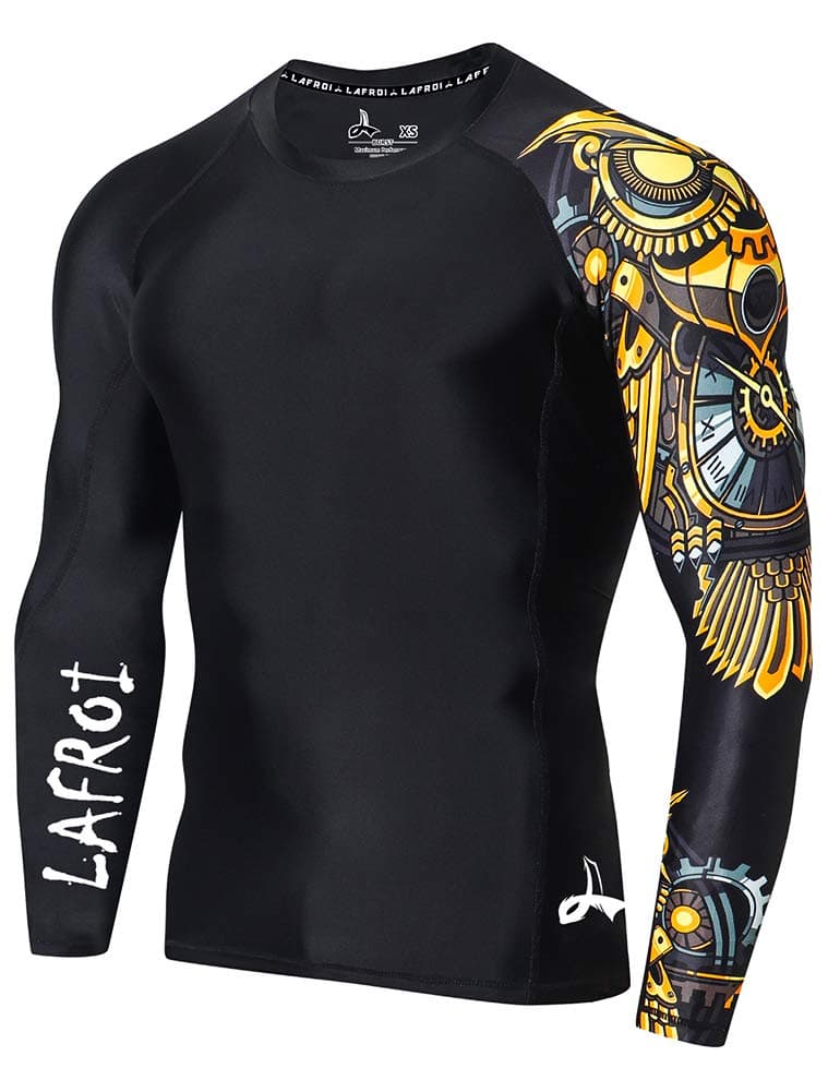 LAFROI Men's Long Sleeve UPF 50+ Baselayer Skins Performance Fit Compression Rash Guard-CLYYB Asym Time Manager Size MD