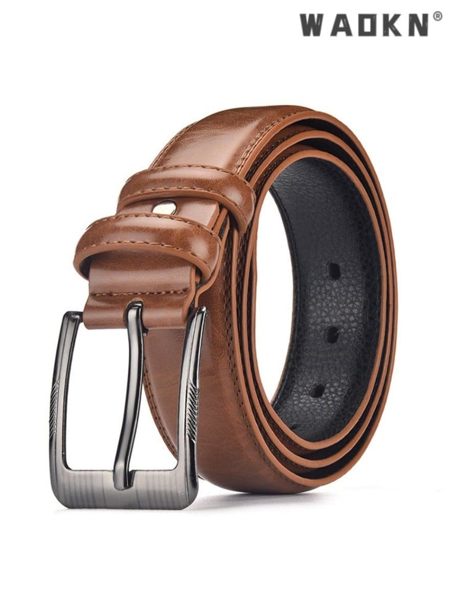Newly designed men's high-end versatile business belt with exquisite pin buckle showcasing fashionable taste, tailored for business occasions,120cm(chocolate color)