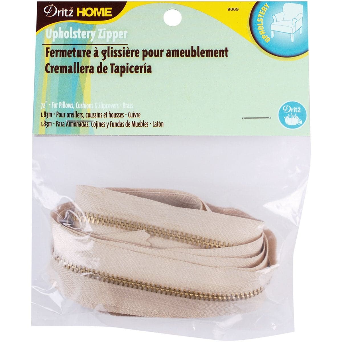 Dritz Home 9069 Brass Upholstery Zipper 72Inch Beige