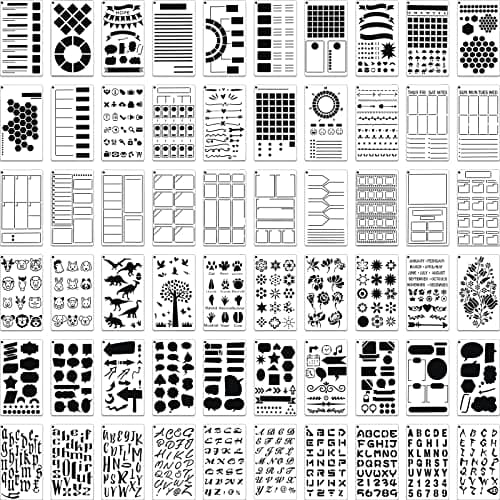 Thenshop 60 Pcs Journal Stencils Set Plastic Planner Stencils for Journaling Supplies DIY Drawing Calendar Planner A5 Dotted Journals Templates Letter and Number Stencil 4 x 7 Inch