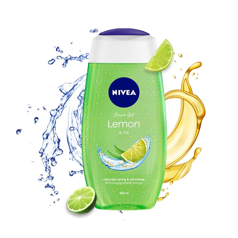 NIVEA Lemon and oil 500ml Body Wash Shower Gel with Scent of Lemon and Care Oil Pure Glycerin for Instant Soft Summer Fresh SkinMicroplastic Free Clean Healthy Moisturized Skin