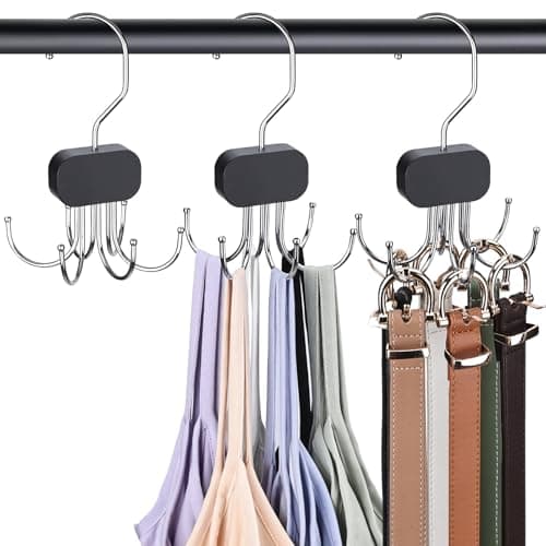 Draxzor 3 Pack Tank Top Hangers, 2026 Upgraded Bra Hanger for Closet Organizer & Storage, 360° Rotating & Foldable Design, Wooden Space-Saving Hanger for Tank Tops, Bras and More (Black)