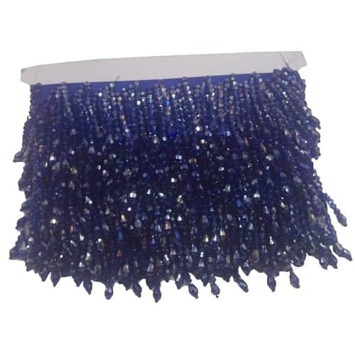 KUYLENT 2 Yards Crystal Beaded Fringe Trim Lace Ribbon Tassel for Curtain Lamp Shade Dress Clothes Wedding Decoration DIY Royal Blue