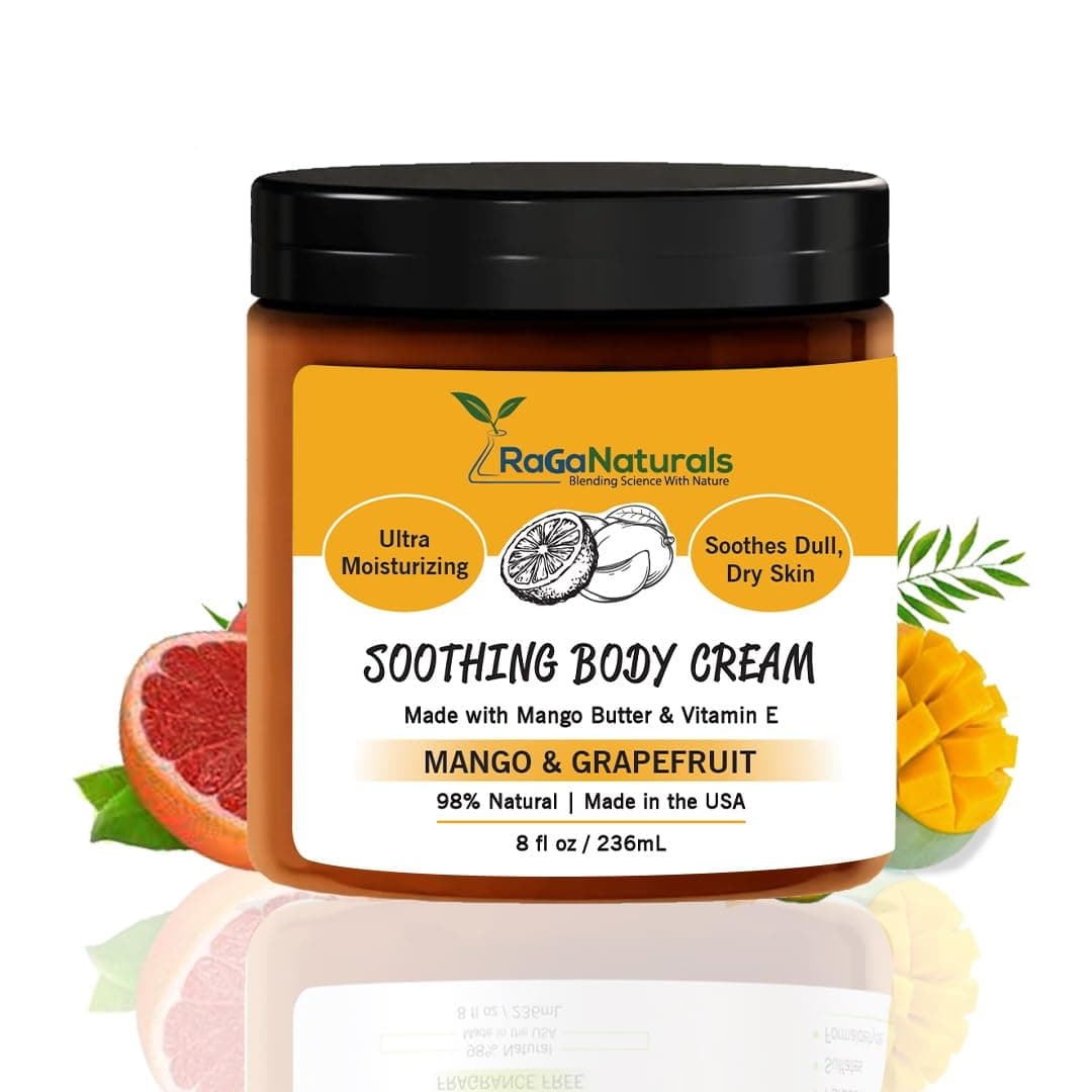 RaGaNaturals Natural Mango Butter Body Cream for Dry Skin for Women Men Tropical PlantBased Hydrating Moisturizer with Avocado Oil and Vitamin E NonGreasy Vegan CrueltyFree Smell Good 8 Oz