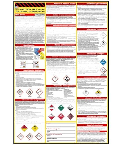 How to Read A Safety Data Sheet (SDS/MSDS) Poster | English & Spanish 2025 | 36 x 24 Inch | UV Coated Paper Sign | OSHA, HMIS, Hazard Compliance Center | Display Instructions Chemical Labels (Spanish)