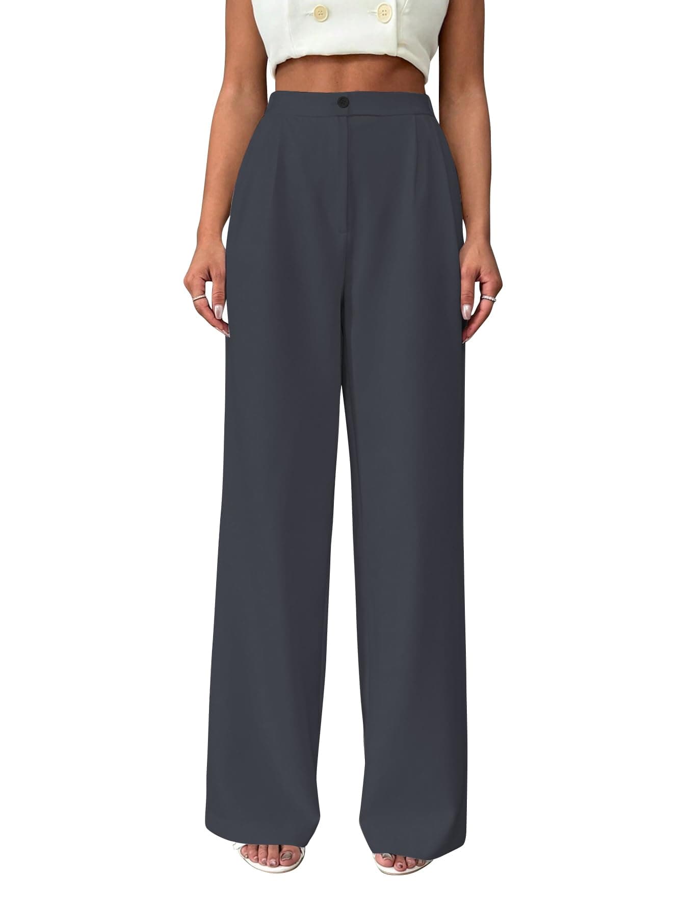Toochki Trousers for Woman Pants Women's Formal Office Korean | Grey Track Pant | Straight | Cotton Spandex Stretchable Trouser | High-Waisted Bottom Wear