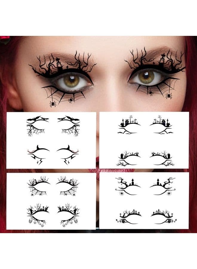 16Pcs Halloween Eyeshadow Eyeliner Sticker Spider Web Skull Bat Eye Shadow Decals for Women Halloween Masquerade Party Face Eye Realistic Makeup 3D Self- Adhesive Eye Art Decoration Tools