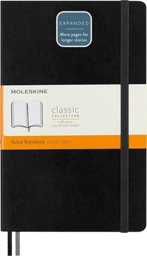 Moleskine Classic Expanded Notebook Soft Cover Large 5 x 825 RuledLined Black 400 Pages