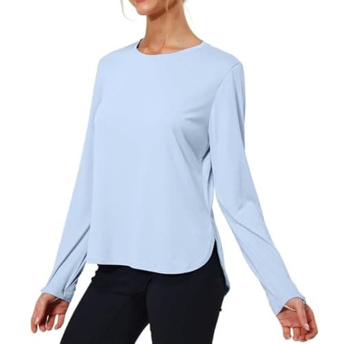 Hiwzffy Women's Sun Protection Shirts UV SPF UPF 50+ Long Sleeve Rash Guard Hiking Running Quick Dry Lightweight Light Blue XL