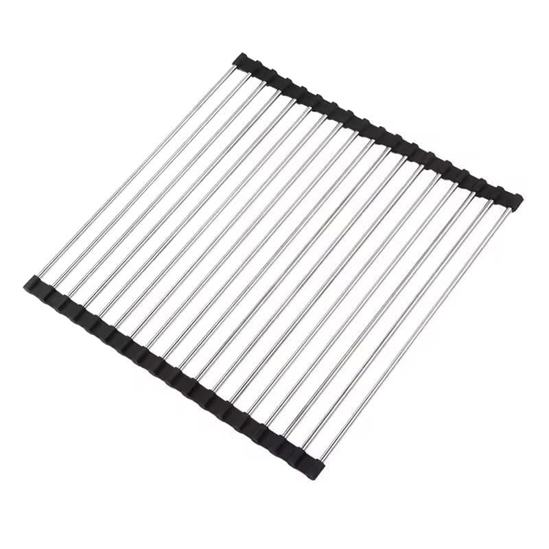 Kruvad RollUp Dish Drying Rack Multipurpose HeatResistant OverTheSink Rack Stainless Steel Fruit Vegetable Strainer 52x40x1 CM