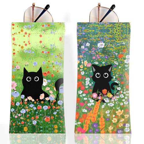 Anikathy 2Pcs Sunglass Eyeglass Glasses Case Soft PU Leather with Cleaning Cloth Soft Sunglasses Case Cute Aesthetic Portable Travel Glasses Pouch Bag for Men Women Girls Cat on grass pattern