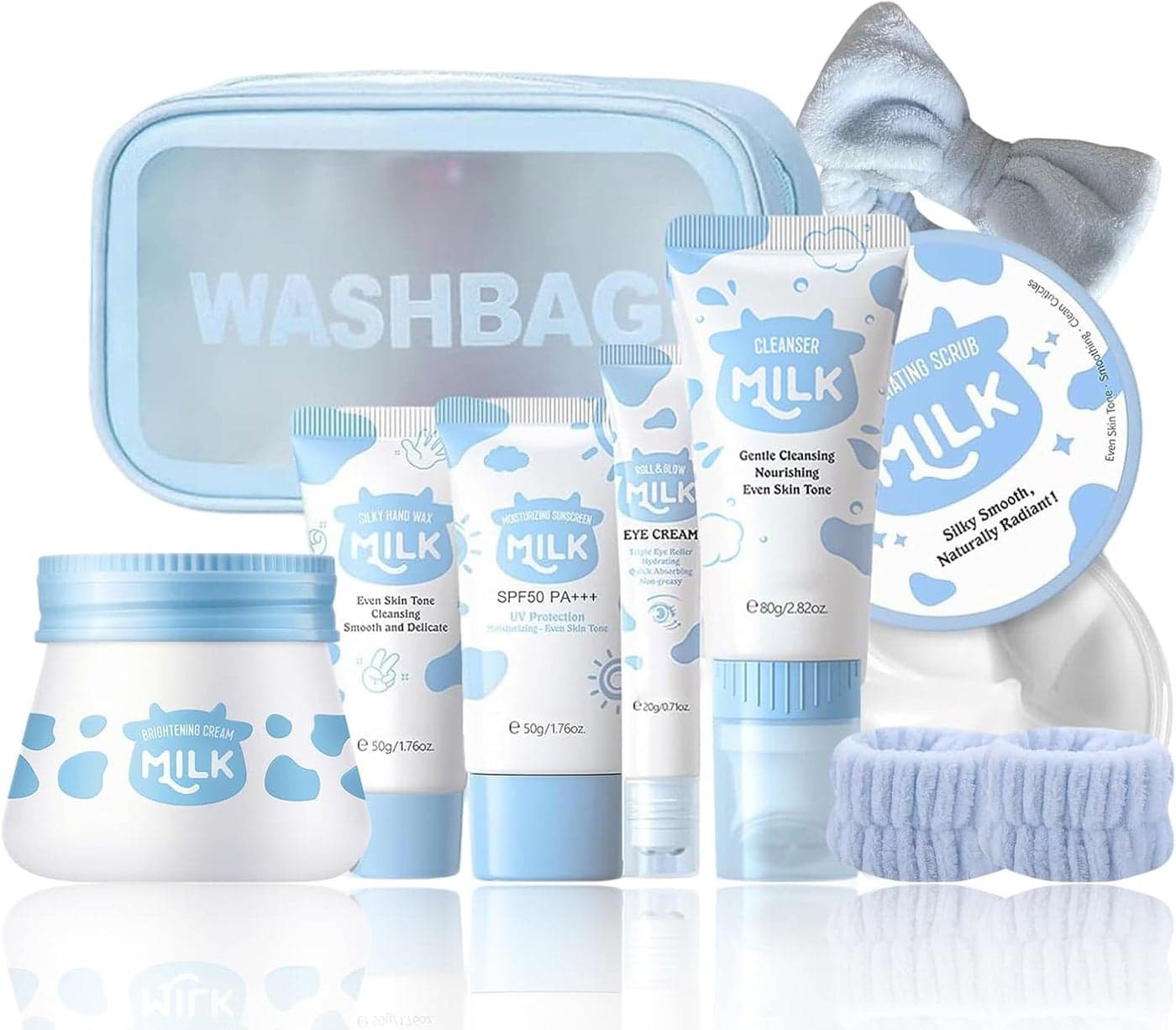 Milk Skin Care SetsKits Milk Skincare Set For Kids Skin Care Products Beauty Gift Sets For Women CleanserEye CreamScrub SunscreenHand WaxBrightening Cream Exquisite Cosmetic Bag
