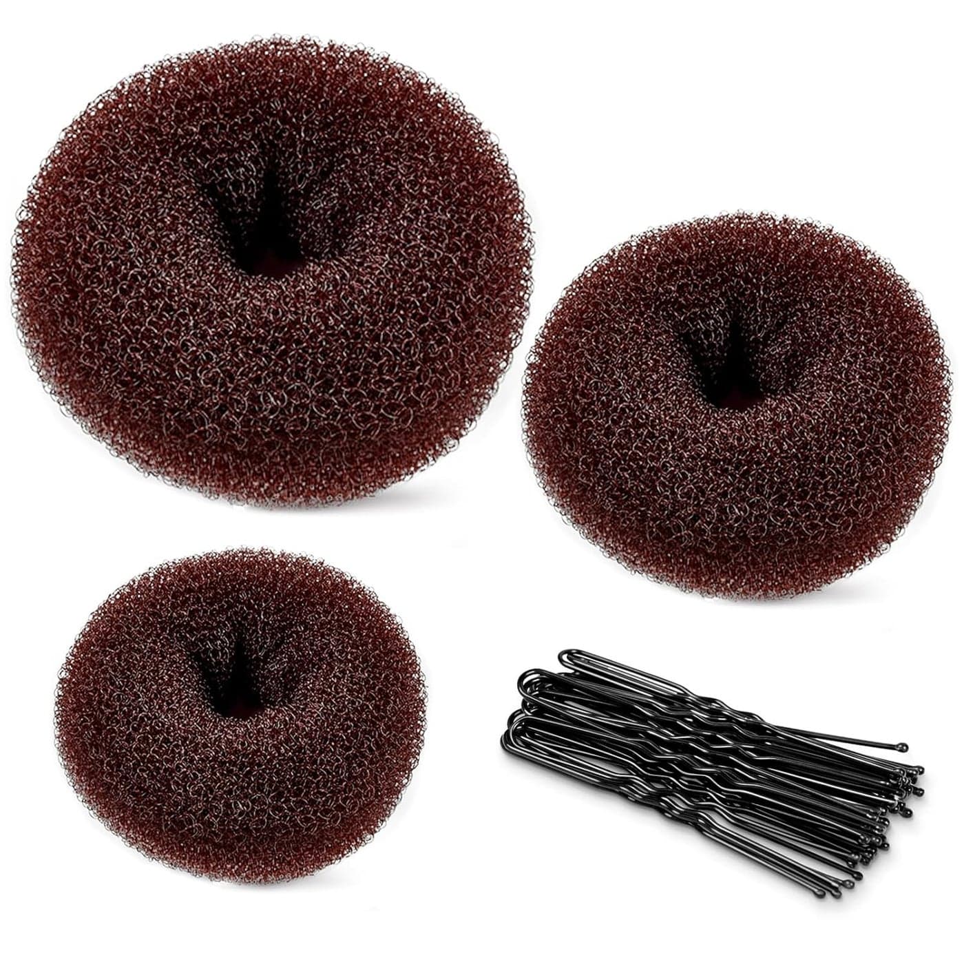 TsMADDTs Donut Hair Bun Maker 3PCS Dark Brown Ring Style Bun Maker with 20PCS U Shaped Hair Pins for Women Dance