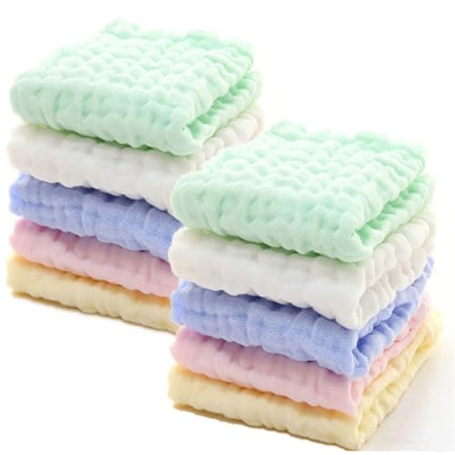 JUST GOODS Organic Muslin Baby Washcloths – Soft & Absorbent Natural Cotton Wipes for Sensitive Skin, Perfect for Baby Care & Showers 【30x30 cm】 (10)