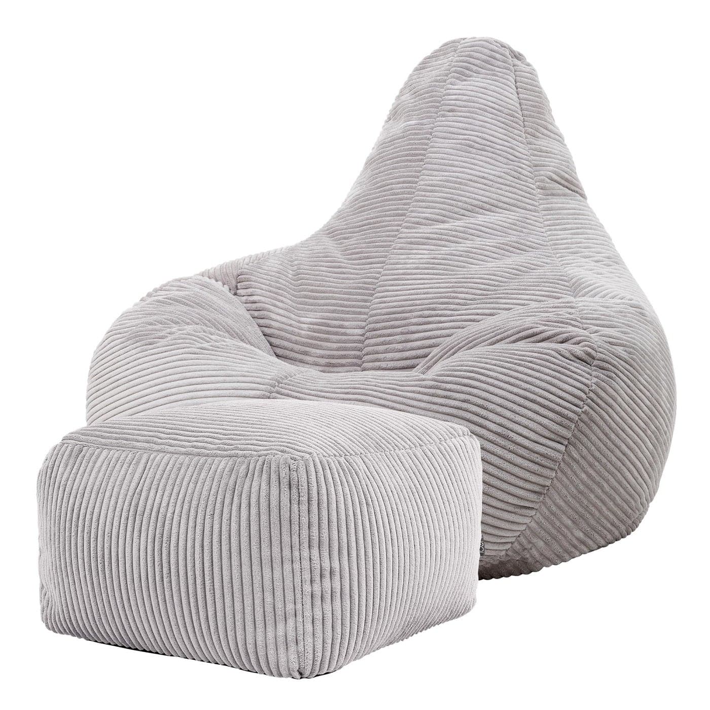 icon Dalton Cord Recliner Bean Bag with Footstool Grey Large Adult Bean Bag Chair with Filling Included Comfy Chair Living Room Furniture Bedroom Furniture
