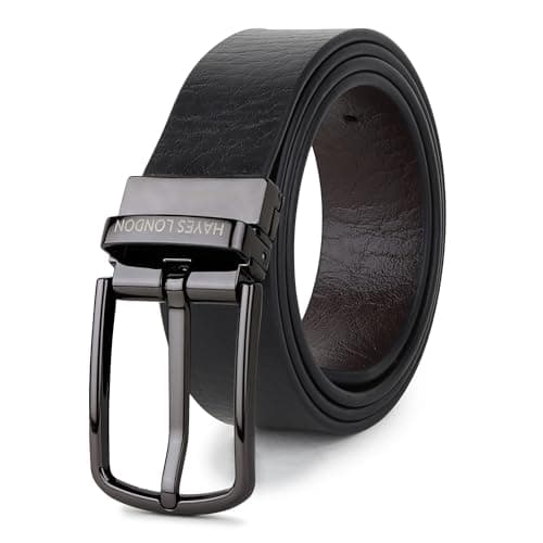 HAYES LONDON Belts for Men Leather Original, Reversible Black & Brown Formal & Casual Italian Leather Belt with Solid Metal Curved Buckle(36, Wild-Grey)