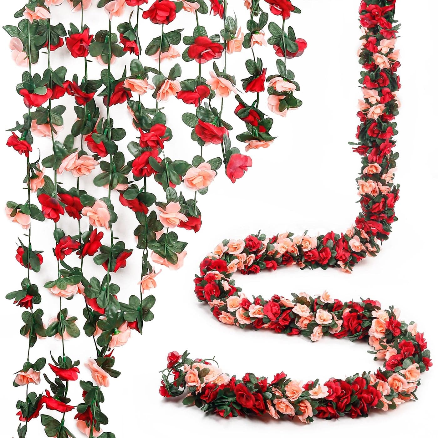 Miracliy 5 Pack 47 FT Fake Rose Vine Flowers Plants Artificial Flower Hanging Rose Ivy Home Hotel Office Wedding Party Garden Craft Art Dco