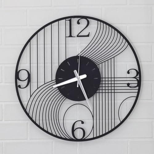 Arabs Stylish Metal Wall Clock for Home and Hall, Living Room, Bedroom, Office, Antique Big Size Modern Analog Wall Watch for Home Decor (Style 4, 40 cm), Matte Black