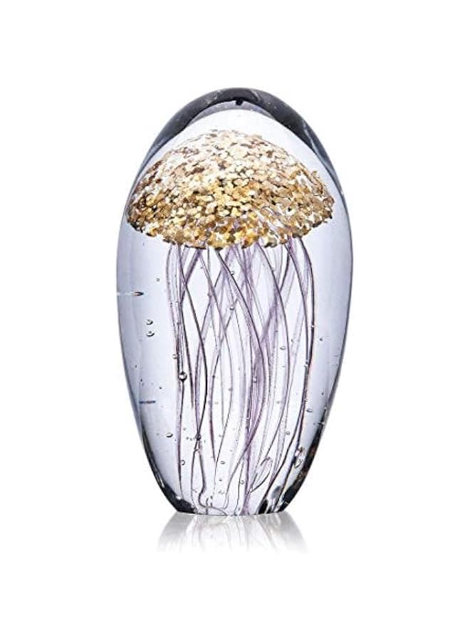 Hand Blown Art Glass Figurine Crystal Jellyfish Paperweight for Home Decor Handmade Sea Animals Collection Ornaments for Office Desk