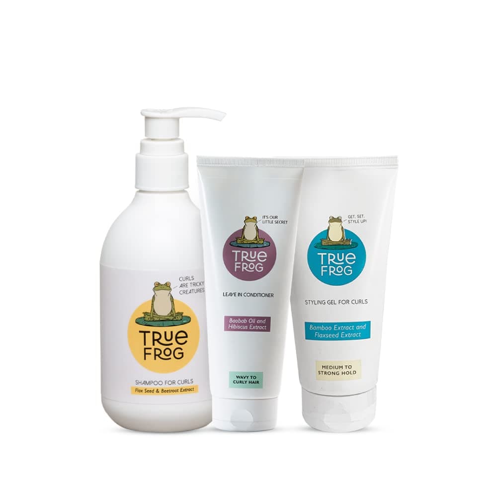 TRue FRoG Hydrating and Moisturising Style Care Shampoo for Curls 250ml Leavein Conditioner for Curly 200g and Styling Gel for Curls 150ml For Curly Wavy Hair Combo Pack of 3