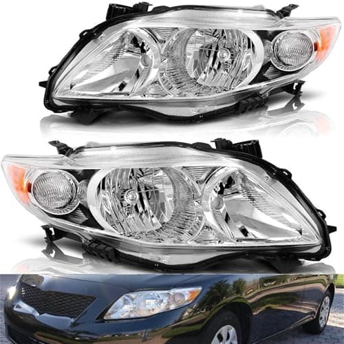munirater Headlights Assembly Silver Headlamp Replacement for 2009-2010 Corolla Driver and Passenger Side with Amber Corner 8115002670, 8111002670, 8115002680, 8111002680