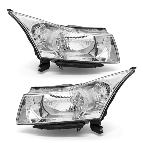 ADCARLIGHTS Headlight Assembly for 2011 2012 2013 2014 2015 Chevy Cruze LS/LT/LTZ 2016 Chevrolet Cruze Limited Chrome Housing with Clear Reflector Headlamp Replacement Pair(W/O Bulbs)