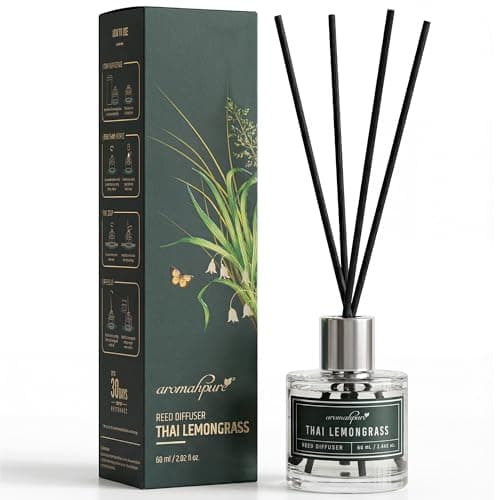 Aromahpure Premium Reed Diffuser Set 60 ML with 4 Fiber Reed Stick | Lemongrass Long Lasting Upto 35 Days | Room Freshener for Bedroom, Washroom, Office | Toxin Free, Aromatherapy, Stress Relief