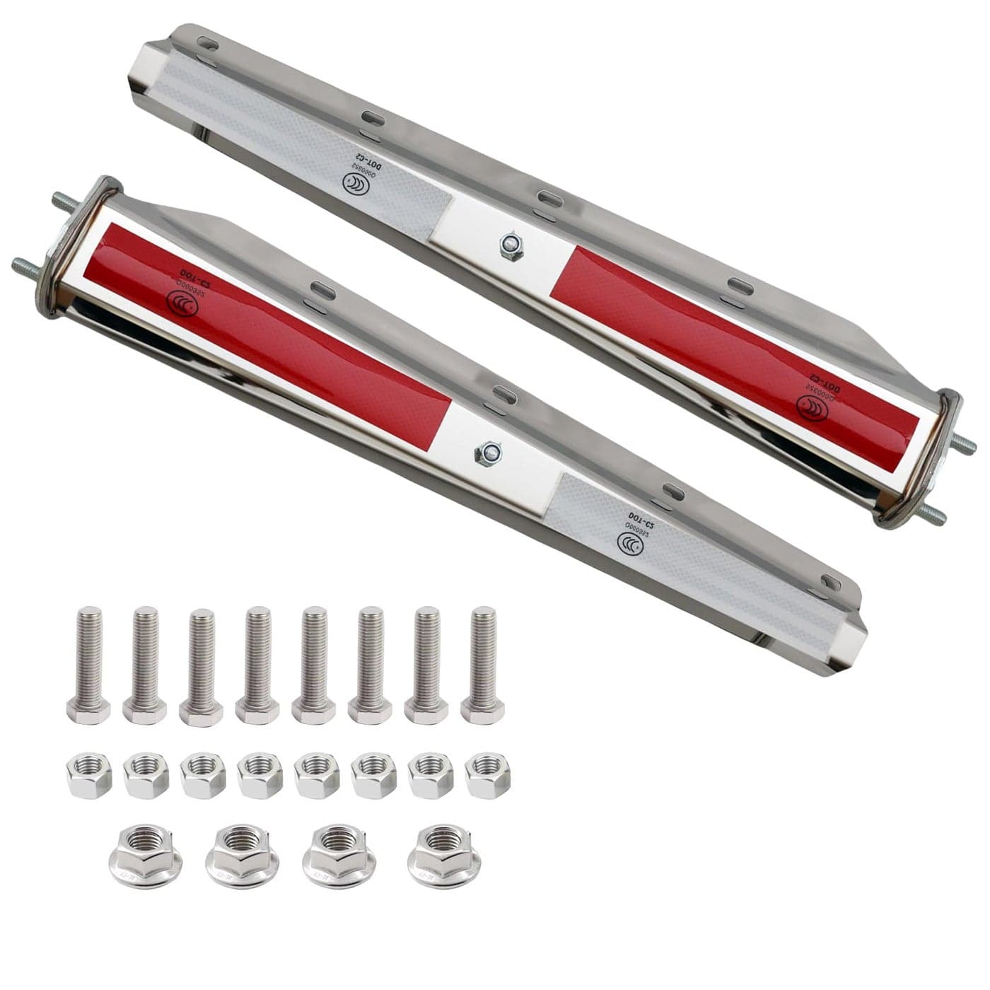 TAIROD 2 Pack Stainless Steel Heavy Duty Straight Spring Loaded Mud Flap Hanger Bracket Mudflap Holder Set for Semi Trucks 25 Bolt Spacing 295 Length with Reflective Tapes