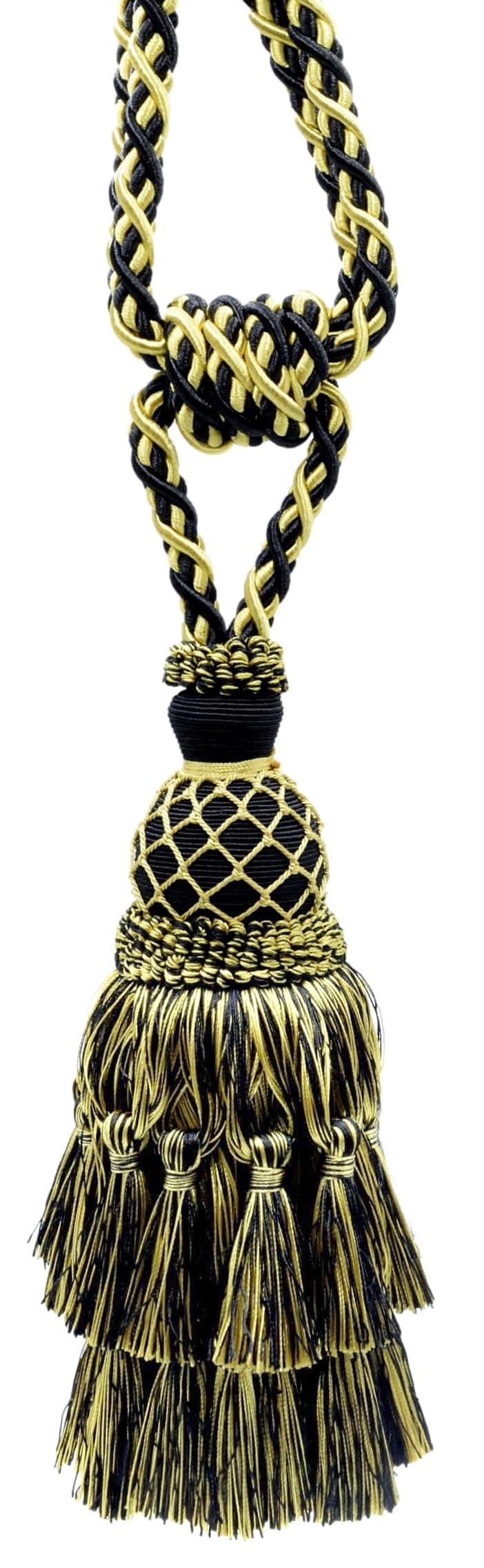 DÉCOPRO Lavish Large Curtain & Drapery Hand Crafted Tassel Tiebacks Tassel Length 9" (22.5cm) 34" Spread (86cm) (TBIL1) Golden Medley Black #K9C4 (Pure Black Yellow Gold Light Gold) Individually Sold