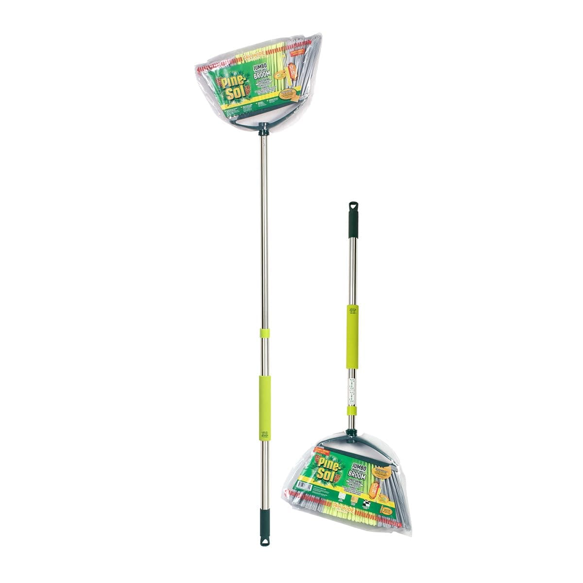 PineSol Indoor Jumbo Broom with Long Stainless Steel Collapsible Handle for Easy Storage Heavy Duty Angle Bristles for Wood Tile Linoleum and More Sweeps Wet or Dry Debris