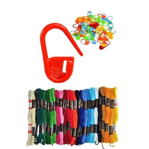 Gemsy Crochet Locking Stitch Markers Set of 25 and Embroidery Thread 50 pcs Sewing Craft Sweater Woolen Cloth Yarn Thread Pin for Knitting Projects DIY