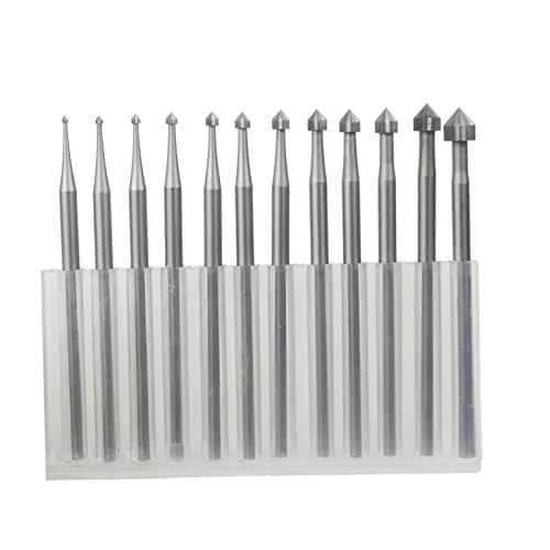 Luo ke 12 Pcs Cylinder-Cone Shape Carving Burr Sets, 3/32'' Shank Jewelry Making Stone Setting Burs for Lapidary (008-040)