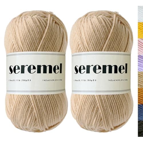 seremel 2 Pcs Crochet Yarn, 2 Balls of 100g/280Yards Soft Acrylic Yarns, Assorted Colors 4-ply Yarn for Crocheting and Knitting/DIY (Khaki-2)