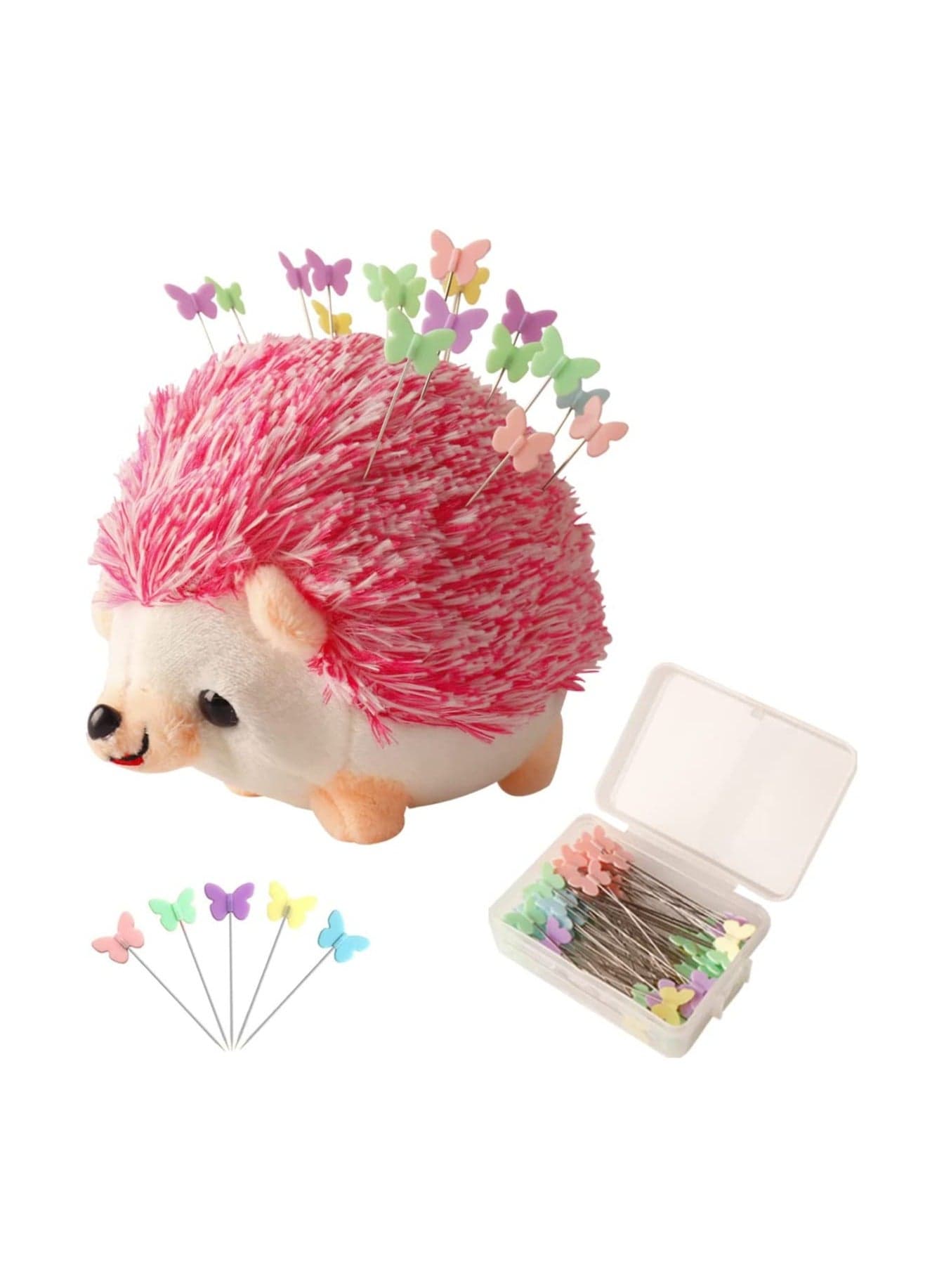 Hedgehog Shape Pin Cushion, Cute Pincushions Sewing Kit Lovely Needle Cushions Pins Holder Sewing Accessories Supplies with 100Pcs Colored erfly Pins for Quilting DIY Crafts Patchwork