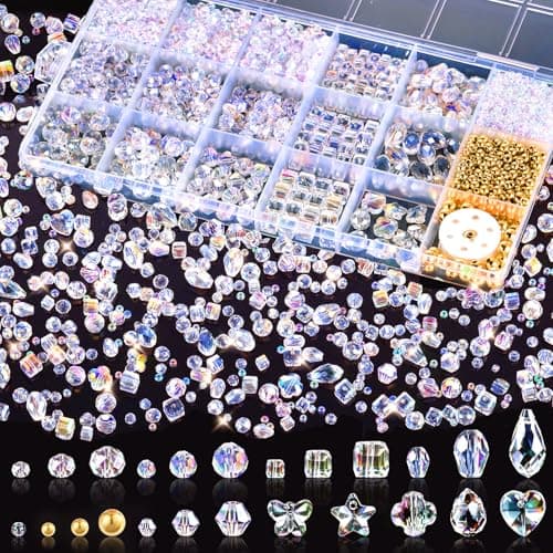 Zefy 2000 Pcs Crystal Glass Beads for Jewelry Making 24 Styles 315mm Assorted Faceted Craft Bead Kit for DIY Bracelet Necklace Earring Suncatcher Clear AB Color
