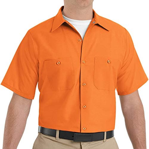 Red Kap Men's Standard Industrial Work Shirt, Regular Fit, Short Sleeve, Orange, X-Large