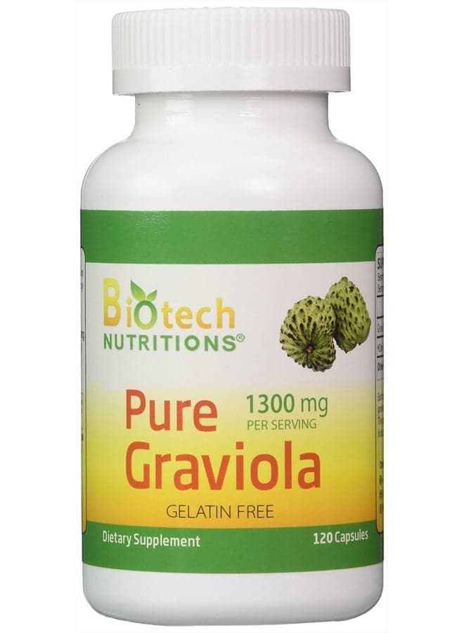Graviola 100% Pure Graviola 1300mg Per Servings 120 Capsules Per Bottle (Annona muricata)