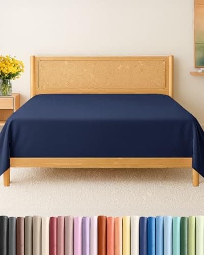 Twin XL Size Flat Sheet - Hotel Quality Top Flat Bed Sheet Only - Ultra-Soft, Breathable & Cooling - Fade & Wrinkle Free - Easy-Care, Stain & Shrink Resistant Bedding - Easy-Fit & Oeko-Tex - Navy Blue