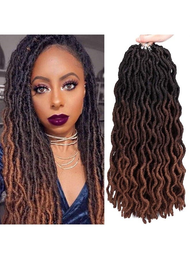 18 Inch Goddess Faux locs Crochet Hair 6 Packs/Lot Soft Gypsy Locs Wavy Crochet Braids Dreadlocks 3Tone Curly Wavy Twist Braiding Hair Extensions African Roots Braid(# 1B/4/30#)