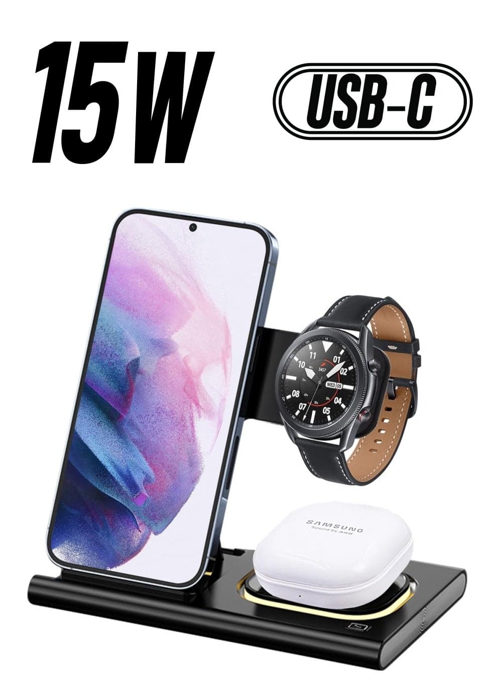 Wireless Charger for Samsung S23 Ultra, 3 in 1 Samsung Charging Station for Samsung S23+/S22 Ultra/S22/Z Fold 4/Z Flip 4, Samsung Watch Charger for Galaxy Watch 5/5 Pro/4/3/Active 2
