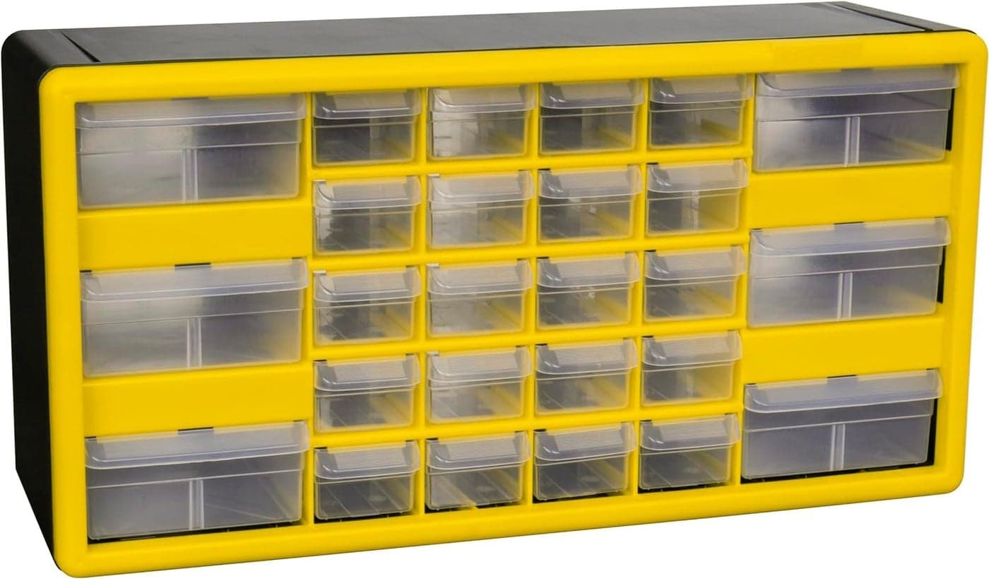 AkroMils 26Drawer Plastic Drawer Storage Cabinet for Garage Organization Bead Organizer Building Bricks Storage Teacher Toolbox Makeup Organizer 20Inch W x 6Inch D x 10Inch H 10126 Yellow