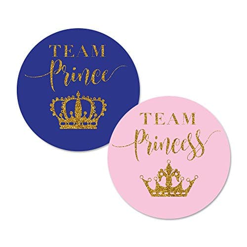 Team Prince Team Princess Gender Reveal Stickers 40 2 Inch Gold Glitter Baby Shower Sticker Labels