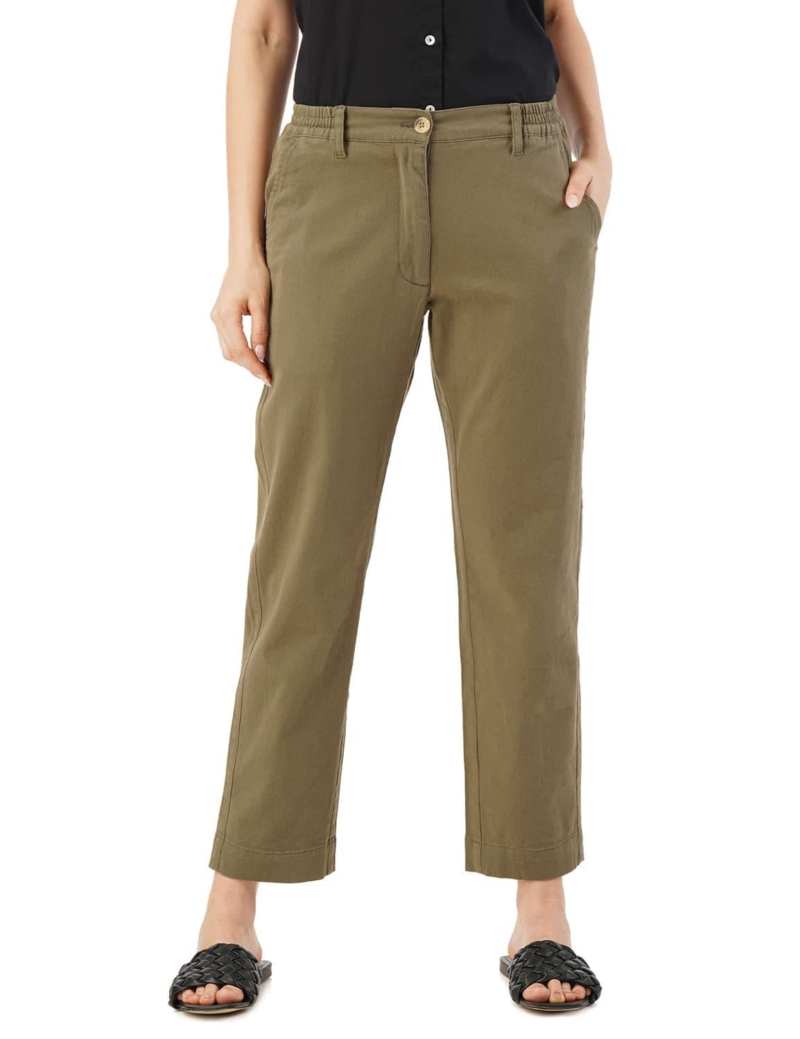 FYLTR Womens Regular Stretch Cotton, Comfortable, Soft Khaki Trousers (Alive Olive, 30)