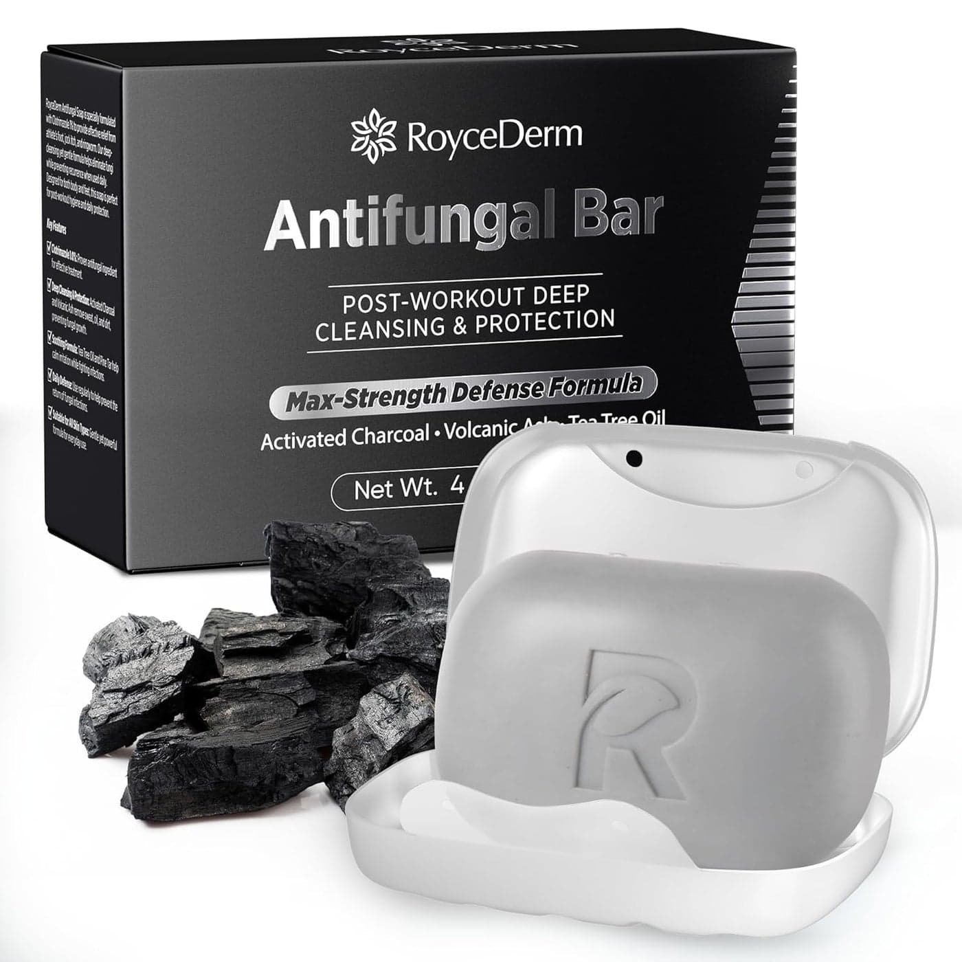 Roycederm Antifungal Soap Bar Helps with Athletes Foot Jock Itch Ringworm for Active Skin Relieves Itching Burning Scaling and Discomfort with Tea Tree Oil Charcoal Volcanic Ash