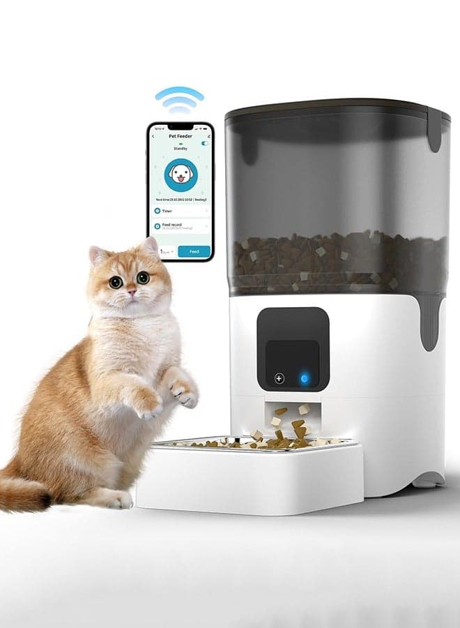 Cat Feeder Automatic, WiFi Pet Feeder with APP Control for Remote Feeding,USB & Battery Powered, Automatic Cat Food Dispenser ,Detachable, 1–30 Meals Per Day 6L