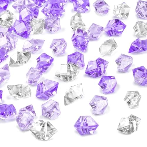 DomeStar Fake Ice 150PCS Clear and Light Violet Acrylic Gems Vase Filler Purple Fake Diamonds Plastic Clear Gems Crystals for Crafts Table Scatter Decoration