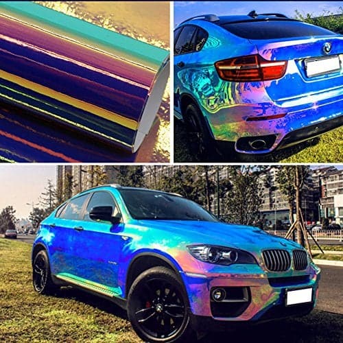 AuMoHall Holographic Laser Blue Car Vinyl Wrap Gloss Color Change DIY Air-Release Adhesive Film Rainbow Finish Roll, 53'' x 19.68''