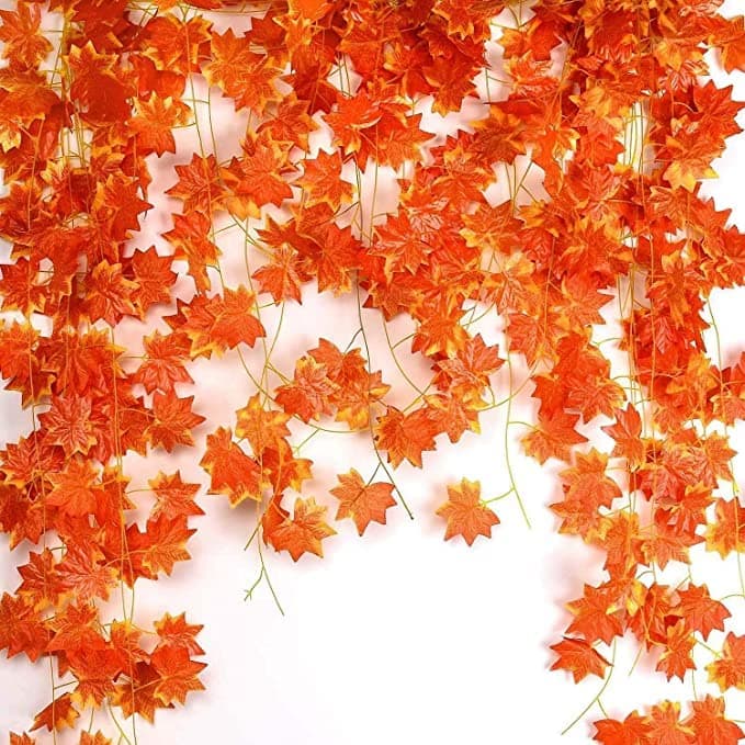 ARTSY® Artificial Hanging Flowers for Wall Decoration, Artificial Plants for Home Decor, Maple Plant Leaves for Decoration, Office Decor, Craft, Gifting, Pack of 6 Pieces, 7 feet Long Each, Orange